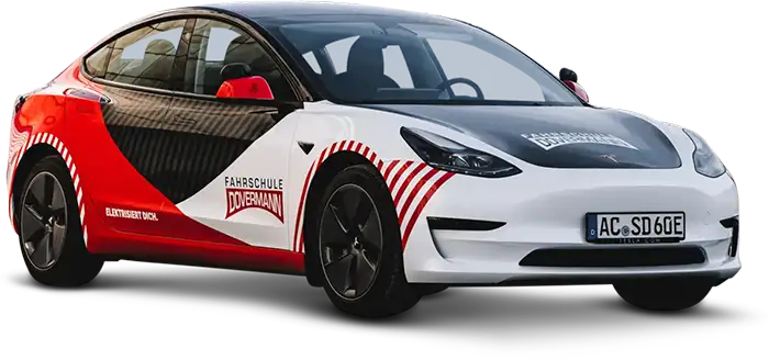 Fahrzeug der Fahrschule Dovermann in Aachen: Tesla Model 3 zur Ausbildung der Klasse Automatik und B197